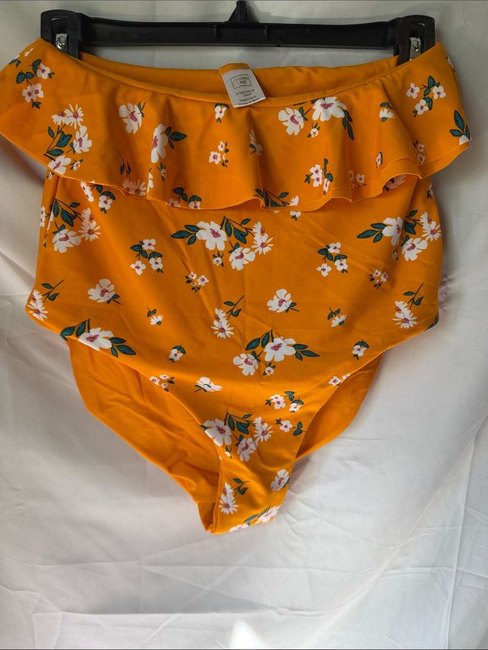 Floral Ruffle High-Waist Bikini Bottom in Orange